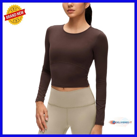 Tops - Butterluxe Scoop Neck Long Sleeve Crop Top - Slim Fit Athletic Shirt